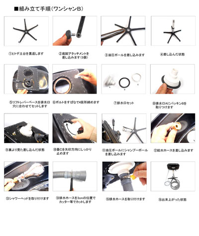 ワンシャン 移動シャンプー台 移動式シャンプー台 ポータブルシャンプー台 ワンシャンB 組み立て手順